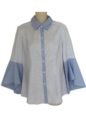 WHBM White House Black Market Striped Bell Sleeve Button Down Oxford Shirt